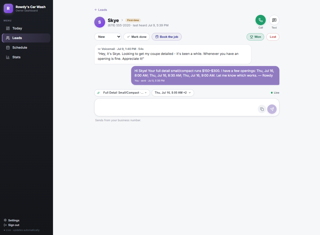 Snagly voicemail with AI-written text-back